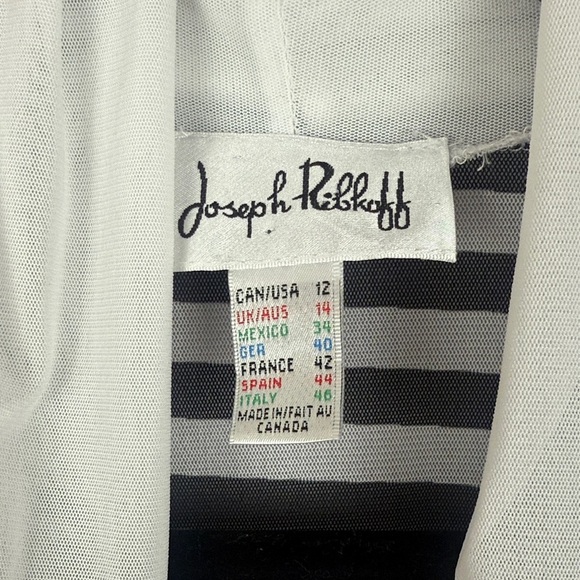 Joseph Ribkoff Floral Detailed Black and White Sheer Striped Cardigan Size 12 - Picture 3 of 10